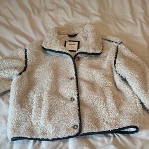 Hollister White Sherpa Jacket with Black Trim